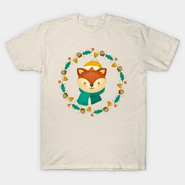 Christmas Fox Wreath T-Shirt by i am Cuta